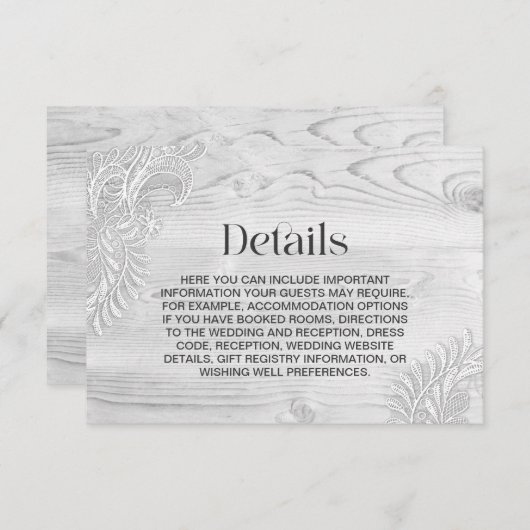Lace hout bruiloft details informatiekaartje (Voorkant / Achterkant)
