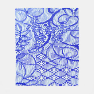 Lace in blauw. Royal Blue Couture Lace Patch Fleece Deken