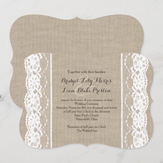 Lace in het Wit over de uitnodiging voor het huwel (Voorkant / Achterkant)