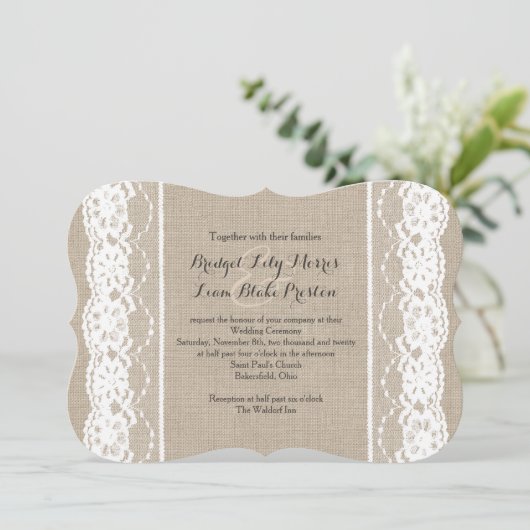 Lace in het Wit over de uitnodiging voor het huwel (Staand voorkant)