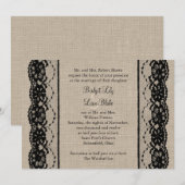 Lace in het zwart op Burlap Wedding Invitation Kaart (Voorkant / Achterkant)