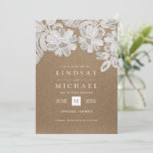 Lace | Kraft Paper Wedding Save the Date Kaarten (Staand voorkant)