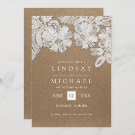Lace | Kraft Paper Wedding Save the Date Kaarten
