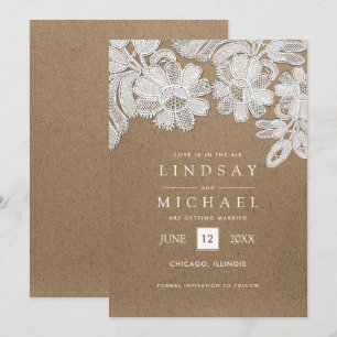 Lace   Kraft Paper Wedding Save the Date Kaarten