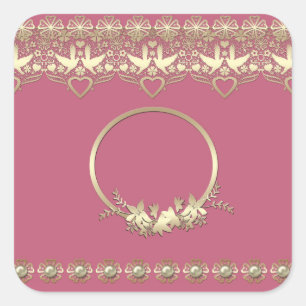 Lace Lacy lijst gouden romantische aanpasbare teks Vierkante Sticker