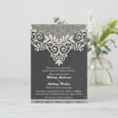 Lace Leather Rustic Black Ivory Biker Wedding Kaart (Staand voorkant)