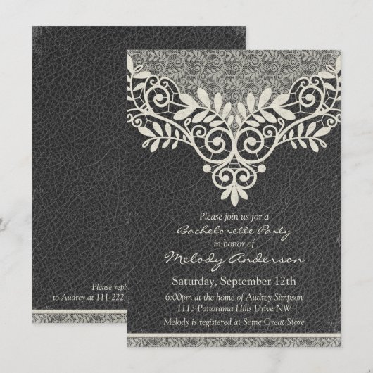 Lace Leather Rustic Ivoor Bachelorette Kaart (Voorkant / Achterkant)