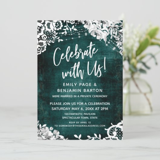 Lace, licht en groen op Blauwgroen feest met ons Kaart (Staand voorkant)