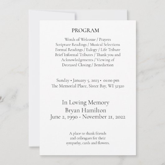 Lace Lijst Begrafenis Viering van Life Programma (Achterkant)