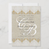  Lace Linen Gold Wedding Monogram Damask Kaart (Voorkant)