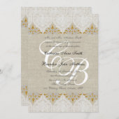 Lace Linen Gold Wedding Monogram Damask Kaart (Voorkant / Achterkant)