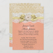 Lace lint goud/koraal damast bruiloft uitnodigen kaart (Voorkant / Achterkant)