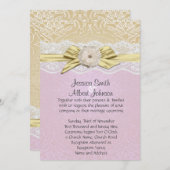 Lace lint goud/lavendel damast bruiloft uitnodigen kaart (Voorkant / Achterkant)
