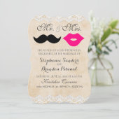  Lace Lips & Stache Uitnodigingen (Staand voorkant)