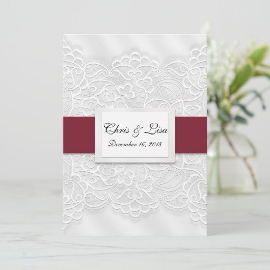Lace look Deep Red Wedding Aankondiging 5x7 (Staand voorkant)
