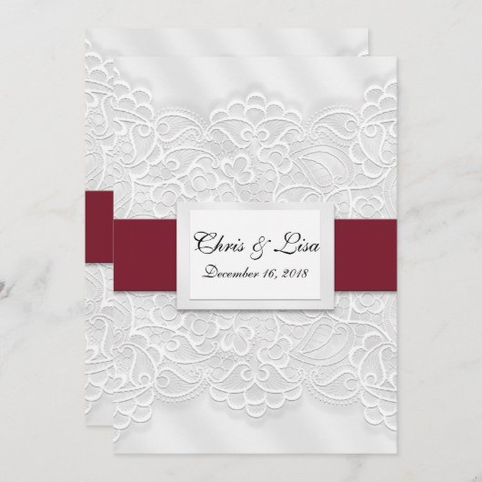 Lace look Deep Red Wedding Aankondiging 5x7 (Voorkant / Achterkant)