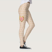 Lace-look patroon met roze en goudhartmonogram leggings (Rechts)