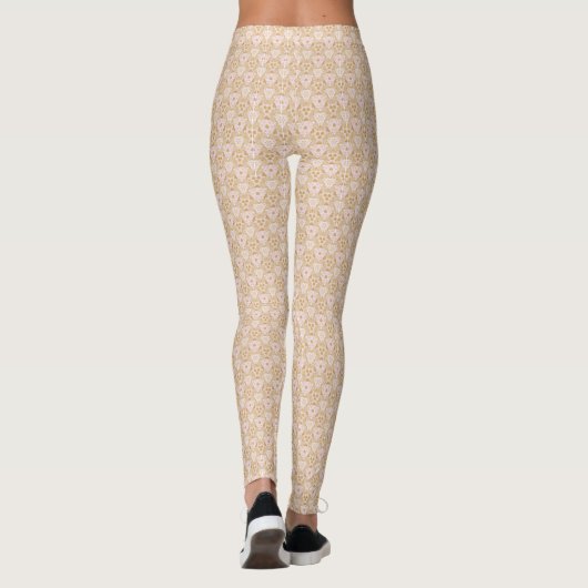 Lace-look patroon met roze en goudhartmonogram leggings (Achterkant)