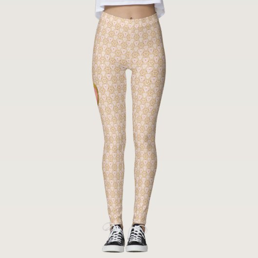 Lace-look patroon met roze en goudhartmonogram leggings (Voorkant)