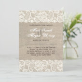 Lace look Rustic Burlap Wedding Invitation Kaart (Staand voorkant)