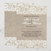 Lace look Rustic Burlap Wedding Invitation Kaart (Voorkant / Achterkant)