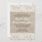 Lace look Rustic Burlap Wedding Invitation Kaart (Voorkant)