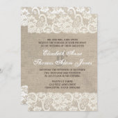 Lace look Rustic Burlap Wedding Invitation Kaart (Voorkant / Achterkant)