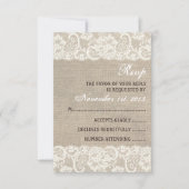 Lace look Rustic Burlap Wedding RSVP-kaart RSVP Kaartje (Voorkant)