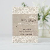 Lace look Rustic Burlap Wedding RSVP-kaart RSVP Kaartje (Staand voorkant)