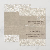 Lace look Rustic Burlap Wedding RSVP-kaart RSVP Kaartje (Voorkant / Achterkant)