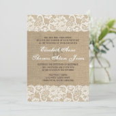 Lace look Rustic WARM Burlap Wedding Invitation Kaart (Staand voorkant)