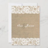 Lace look Rustic WARM Burlap Wedding Invitation Kaart (Achterkant)