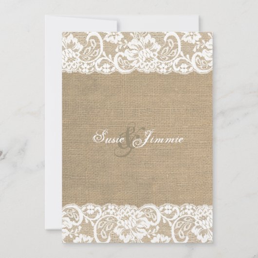 Lace look Rustic WARM Burlap Wedding Invitation Kaart (Achterkant)
