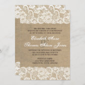 Lace look Rustic WARM Burlap Wedding Invitation Kaart (Voorkant / Achterkant)