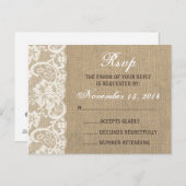 Lace Look Rustic WARM Burlap Wedding RSVP Briefkaa Uitnodiging Briefkaart (Voorkant / Achterkant)
