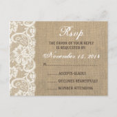 Lace Look Rustic WARM Burlap Wedding RSVP Briefkaa Uitnodiging Briefkaart (Voorkant)