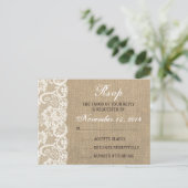 Lace Look Rustic WARM Burlap Wedding RSVP Briefkaa Uitnodiging Briefkaart (Staand voorkant)