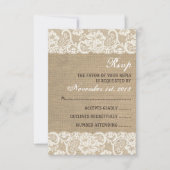 Lace look Rustic WARM Burlap Wedding RSVP-kaart RSVP Kaartje (Voorkant)