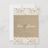 Lace look Rustic WARM Burlap Wedding RSVP-kaart RSVP Kaartje (Achterkant)