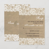 Lace look Rustic WARM Burlap Wedding RSVP-kaart RSVP Kaartje (Voorkant / Achterkant)