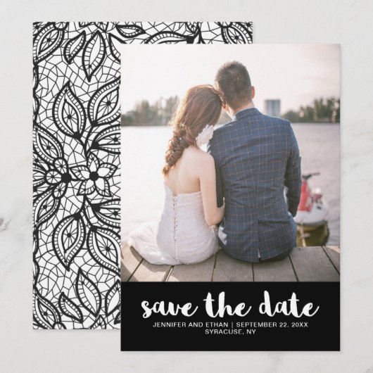 Lace look Wedding Save the Date Photo (Voorkant / Achterkant)
