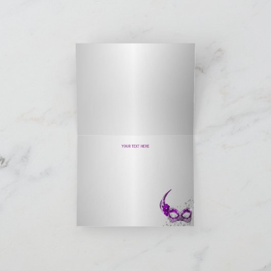 Lace Mask Paarse Silver Masquerade Dank u kaart (Binnen)