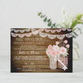 Lace Mason Jar Wood Housewarming Uitnodigen Kaart (Staand voorkant)