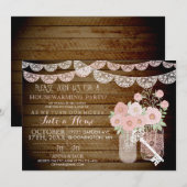Lace Mason Jar Wood Housewarming Uitnodigen Kaart (Voorkant / Achterkant)