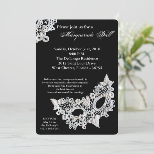 Lace Masquerade Ball Mask Costume Halloween Part Kaart (Staand voorkant)