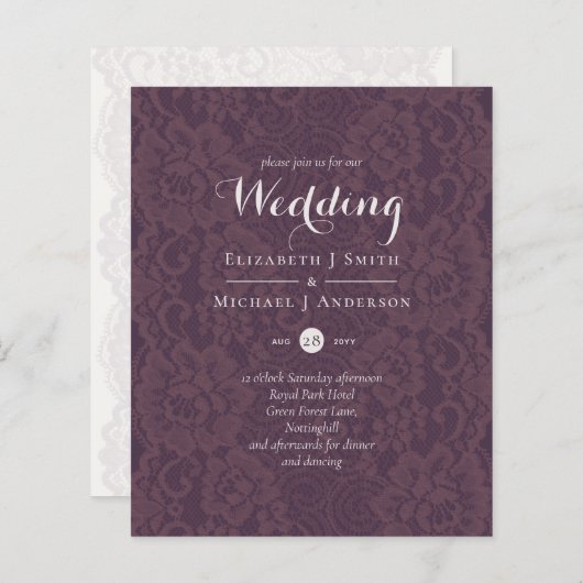 Lace Merlot Ivory Wedding Invitding Budget (Voorkant / Achterkant)