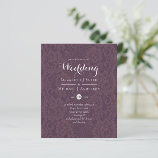 Lace Merlot Ivory Wedding Invitding Budget (Staand voorkant)