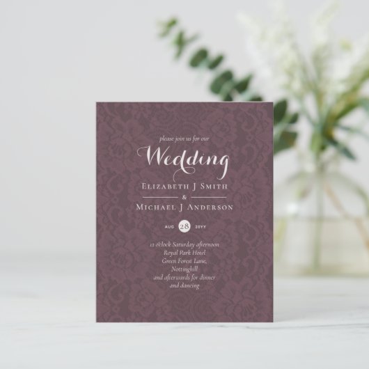 Lace Merlot Ivory Wedding Invitding Budget (Staand voorkant)