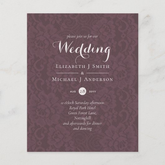 Lace Merlot Ivory Wedding Invitding Budget (Voorkant)