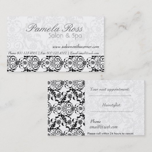 Lace Modern Subtlety Damask Hair Salon Appointment Afsprakenkaartje (Voorkant / Achterkant)